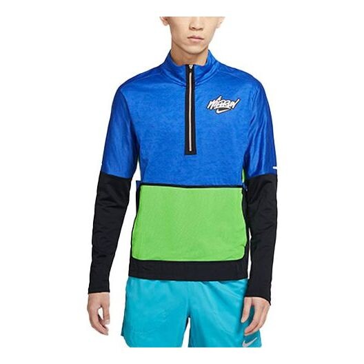 

Футболка мужские element wild run sports stand collar print running long sleeve blue Nike, синий