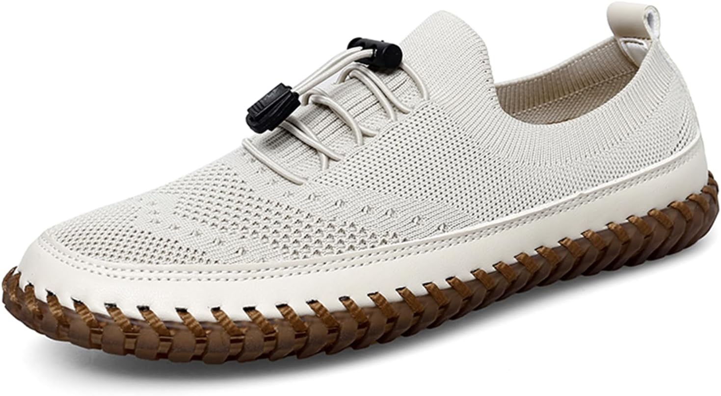 

Мужские летние сетчатые кроссовки Dacnakby, дышащие, вязаные, без шнурков, модные, удобные, ручной работы, повседневные балетки, обувь для вождения, бежевый