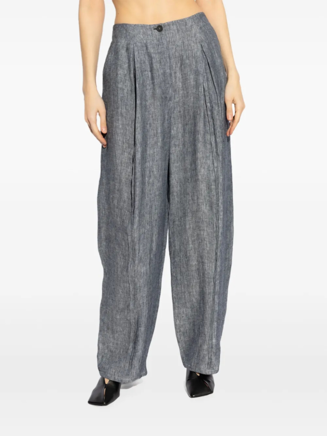 Брюки Emporio Armani из шамбре со складками, синий — фото 3