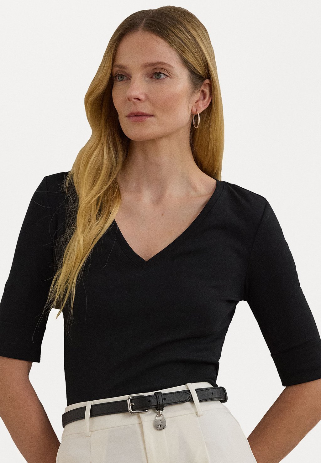 

Базовая футболка STRETCH COTTON ELBOW SLEEVE V NECK TEE Lauren Ralph Lauren, черный