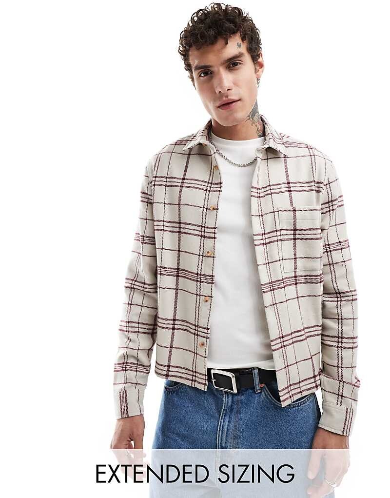 

ASOS DESIGN — фланелевая рубашка свободного кроя кремового цвета в красную клетку