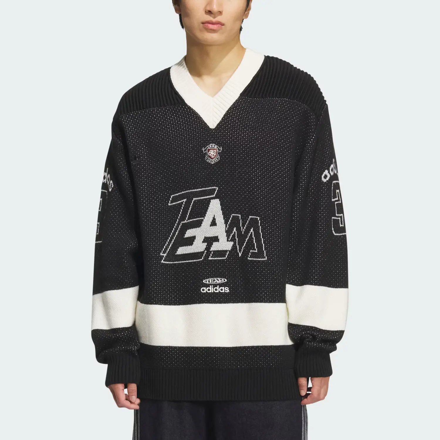 Джемпер  FW25 TEAM вязаная мужская Adidas Originals, черный/слоновая кость — фото 4