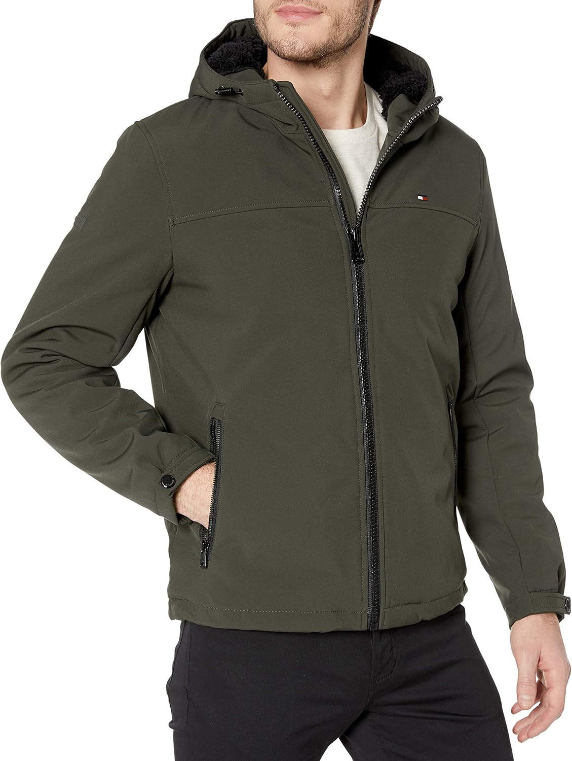 Мужская спортивная куртка Tommy Hilfiger Soft Shell с подкладкой из шерпы, Green
