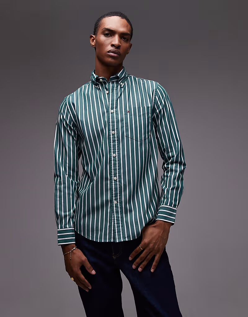 

Рубашка в полоску из поплина зеленого цвета Tommy Hilfiger