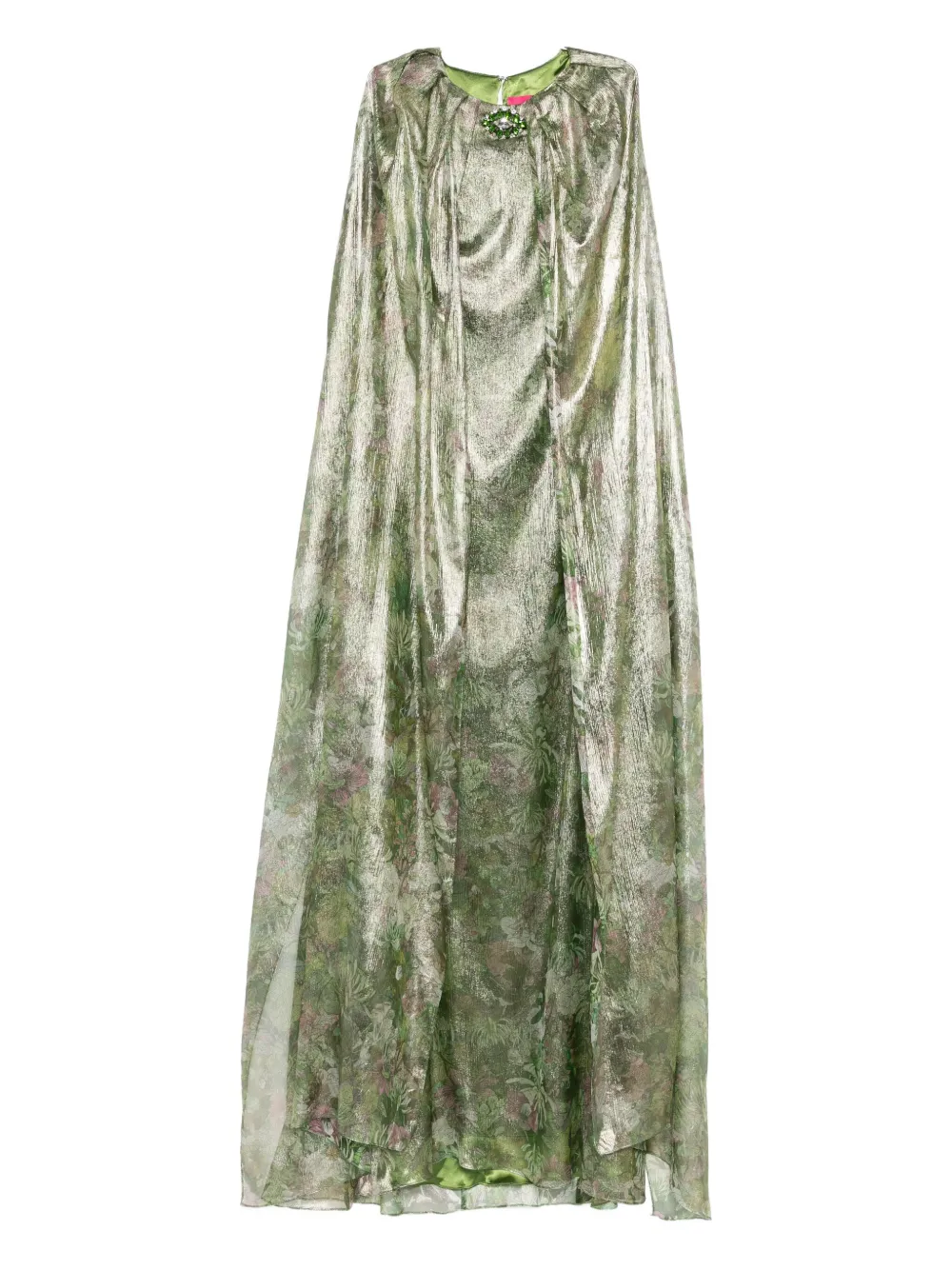 

Платье с цветочным принтом и эффектом металлик MIAU by Clara Rotescu, зеленый