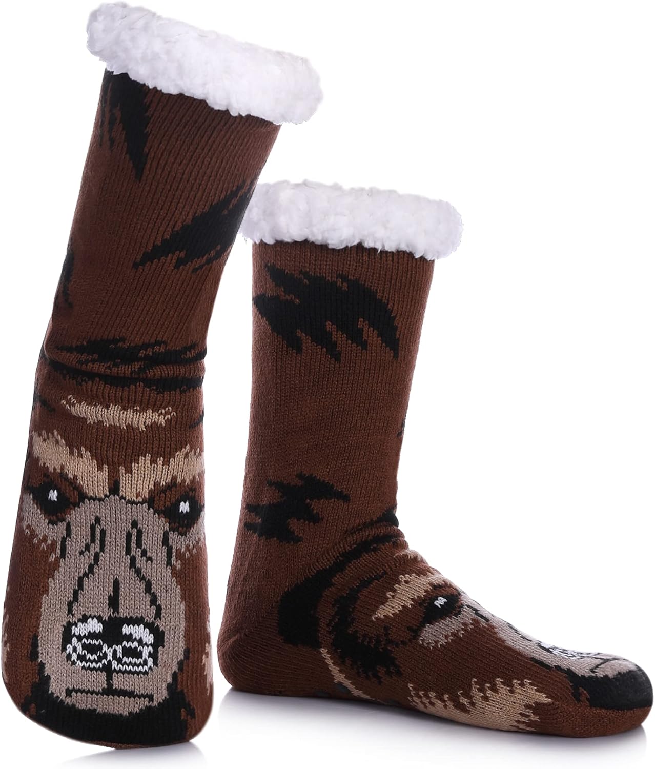 

Мужские домашние носки-тапочки DYW с животным принтом, пушистые, противоскользящие, теплые зимние, мягкие, толстые с флисовой подкладкой, коричневый