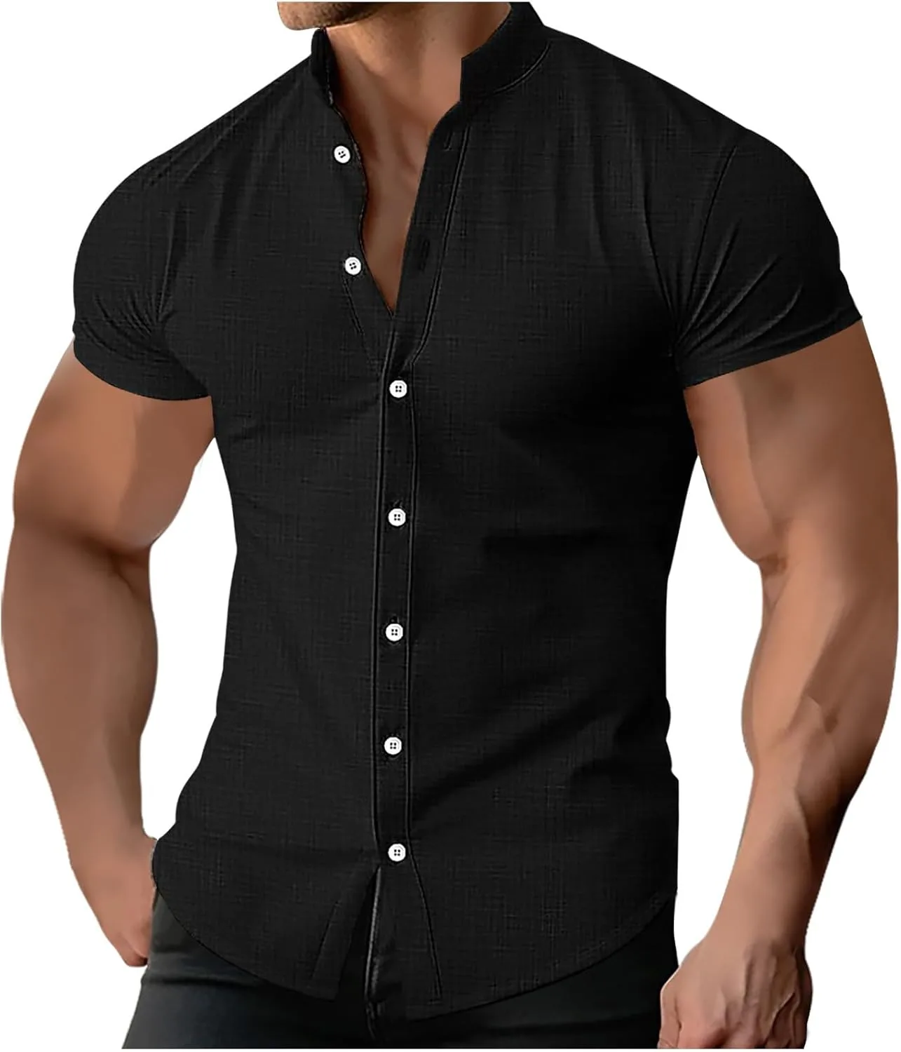 

Мужская облегающая рубашка с лацканом Slim Fit Stretch, короткий рукав