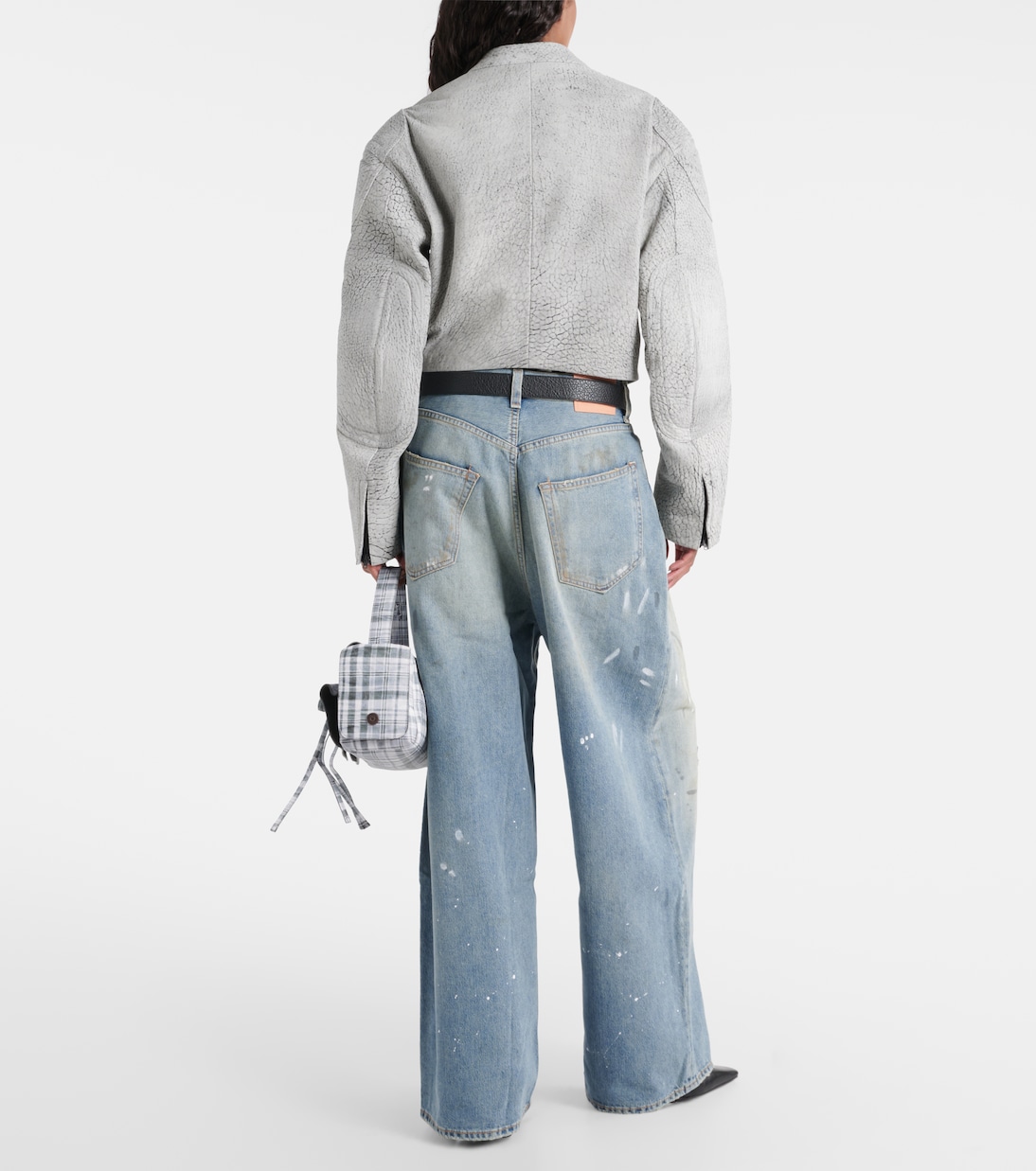 Укороченная кожаная куртка Acne Studios, Grey/Black — фото 3