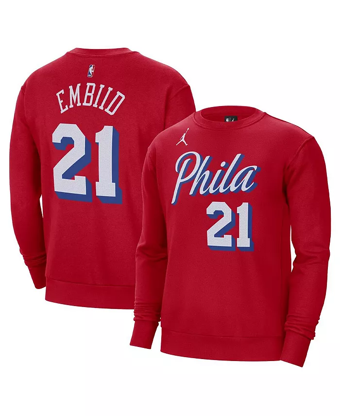 Мужской красный свитшот с капюшоном Philadelphia 76ers Joel Embiid Statement с именем и номером Jordan — фото 2