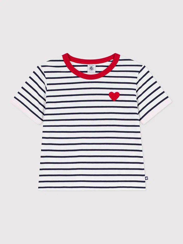 Футболка полосатая, хлопок, PETIT BATEAU, белый, темно-синий — фото 3