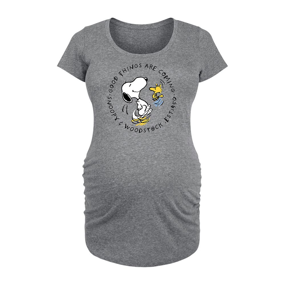 

Футболка Maternity Peanuts Snoopy & Woodstock с рисунком «Хорошие вещи грядут» Licensed Character, цвет Heather Gray