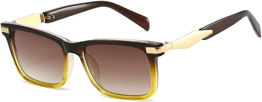 

Винтажные квадратные солнцезащитные очки для женщин и мужчин, роскошные, в стиле панк, популярные для активного отдыха, вождения, классические, с заклепками, защита от УФ-излучения UV400 TVTBBVV, Brown Yellow Tea