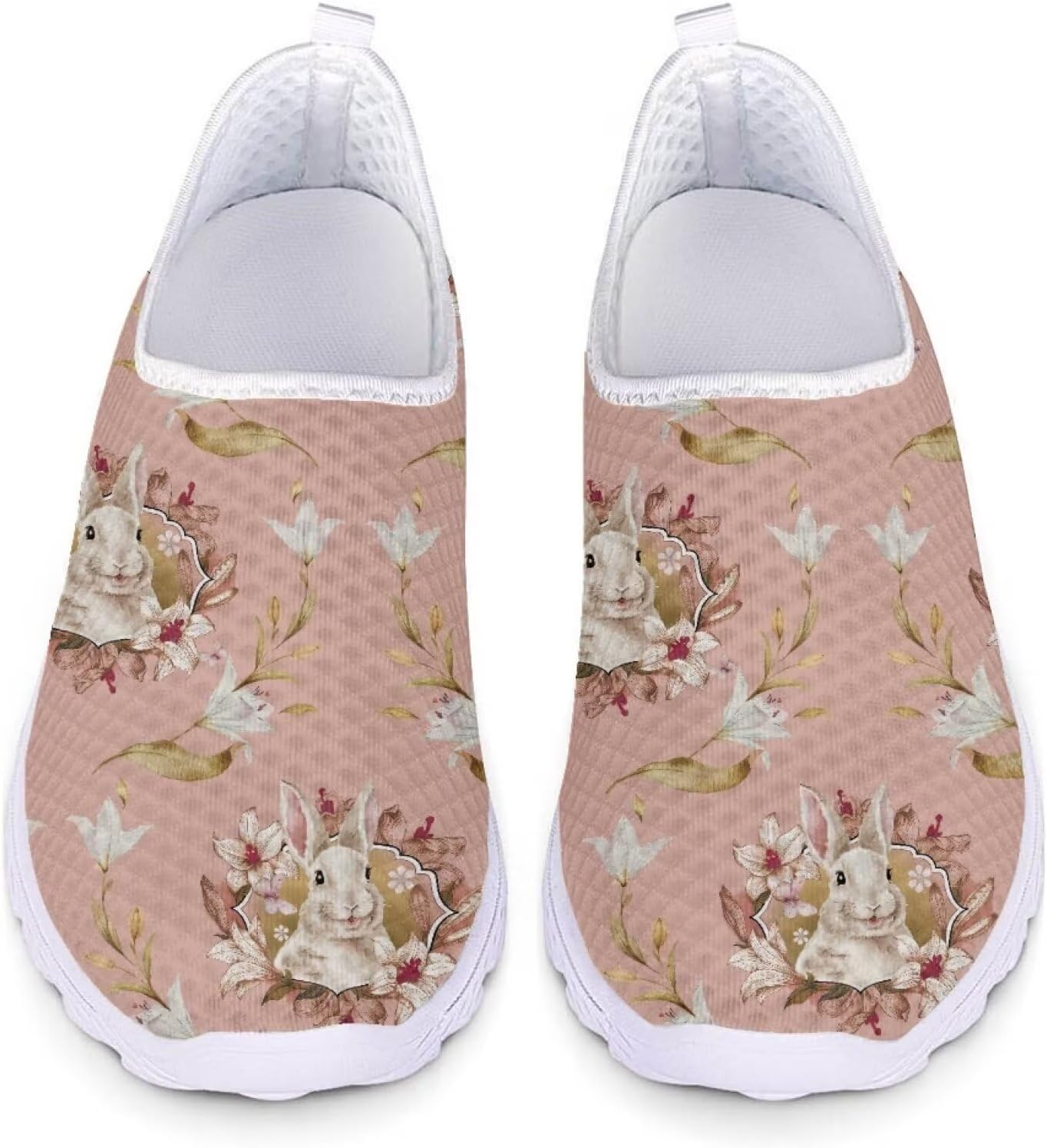 

Кроссовки из сетки для женщин и мужчин, прогулочная обувь, без шнурков, противоскользящие, размер США 5-12, спортивная одежда Xixirimido, Easter Rabbit Flower