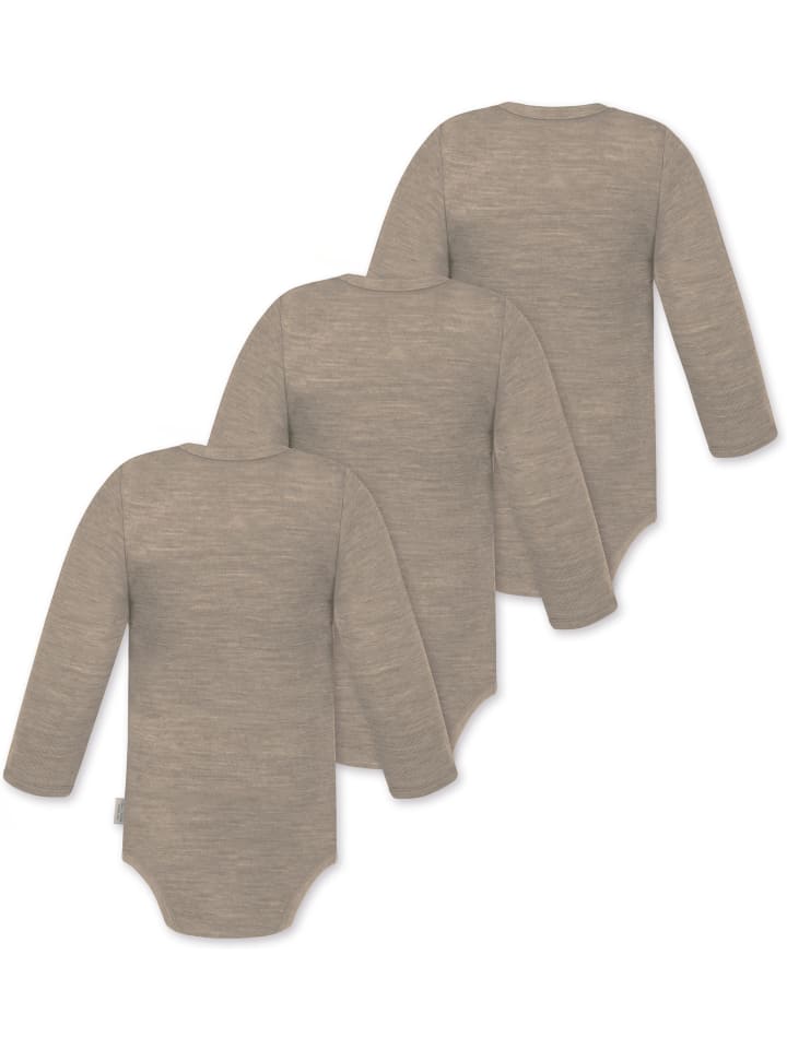Normani Outdoor Sports Комплект из 3 детских боди с длинными рукавами из мериносовой шерсти, цвет туай, бежевый — фото 2