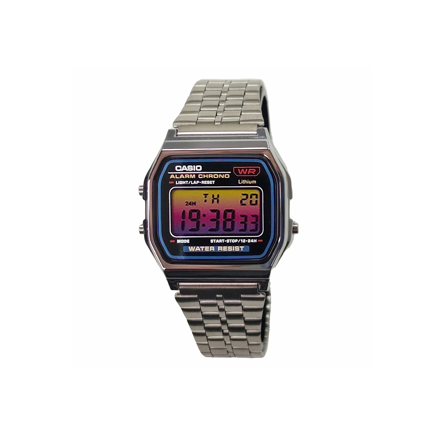 

CASIO Часы Retrofit Series Quartz Movement Stainless Steel Strap Watch Men's Watch Purple Watch Dial, Silver Strap with Yellow and Pink Gradient Dial Lens