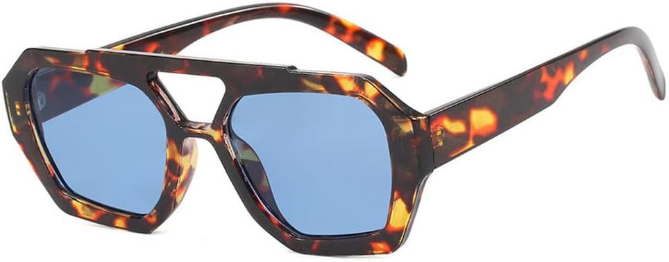 

Ретро солнцезащитные очки с двойной перемычкой для женщин, модные очки с прозрачными линзами Ocean, трендовые солнцезащитные очки Polygon с защитой от УФ-излучения UV400 для мужчин TKKTLLT, Amber Blue