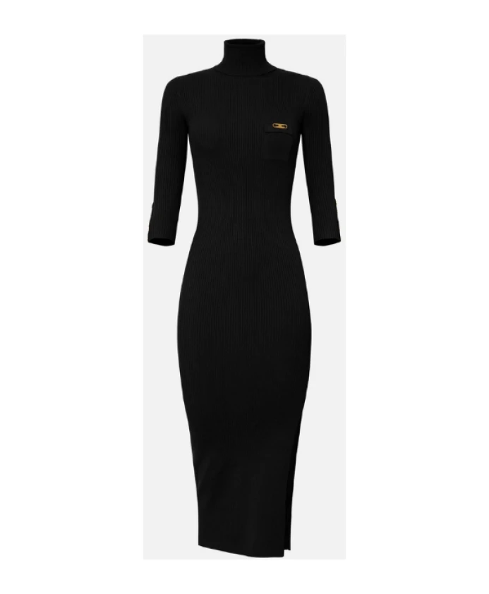 

Черное вязаное платье с высоким воротником Elisabetta Franchi, черный