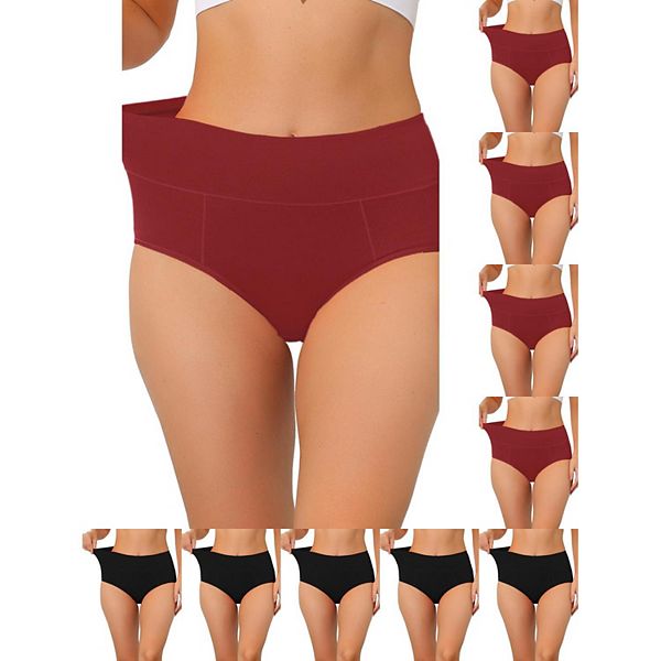 

10 упаковок женского хлопкового белья с высокой талией (доступно в plus size) для контроля живота Inspire Chic, Burgundy Black