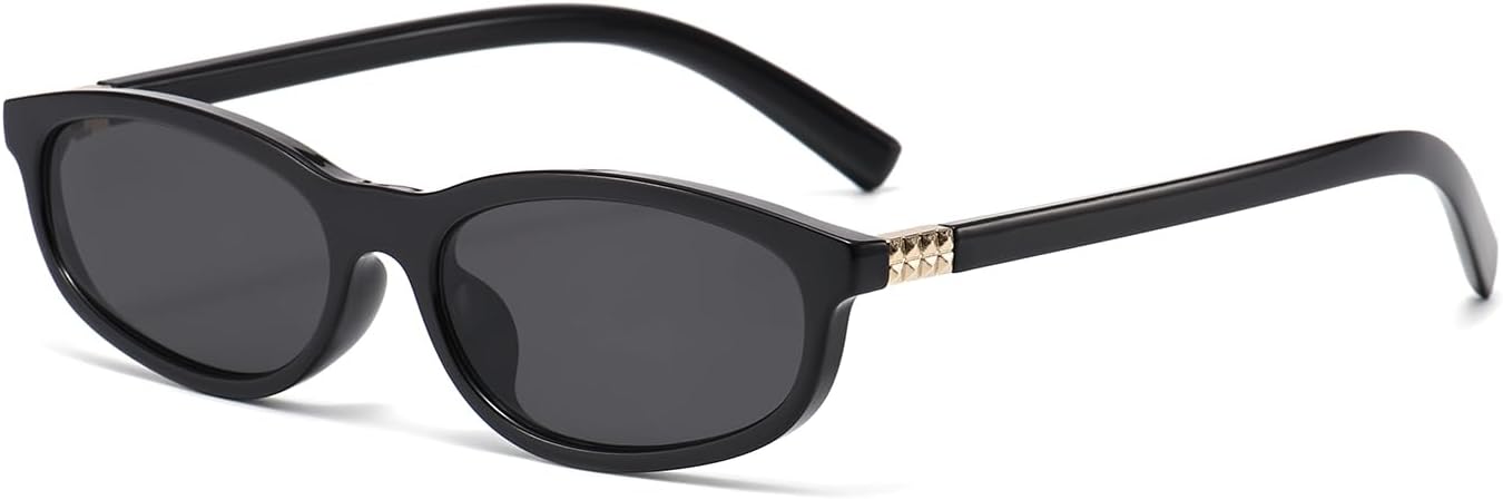 

Солнцезащитные очки HJSTES в стиле ретро, ​​овальные, модные, «кошачий глаз», винтажные, узкие, в стиле 90-х и Y2K. Дизайнерские солнцезащитные очки, A06 Black Frame/Black Lens