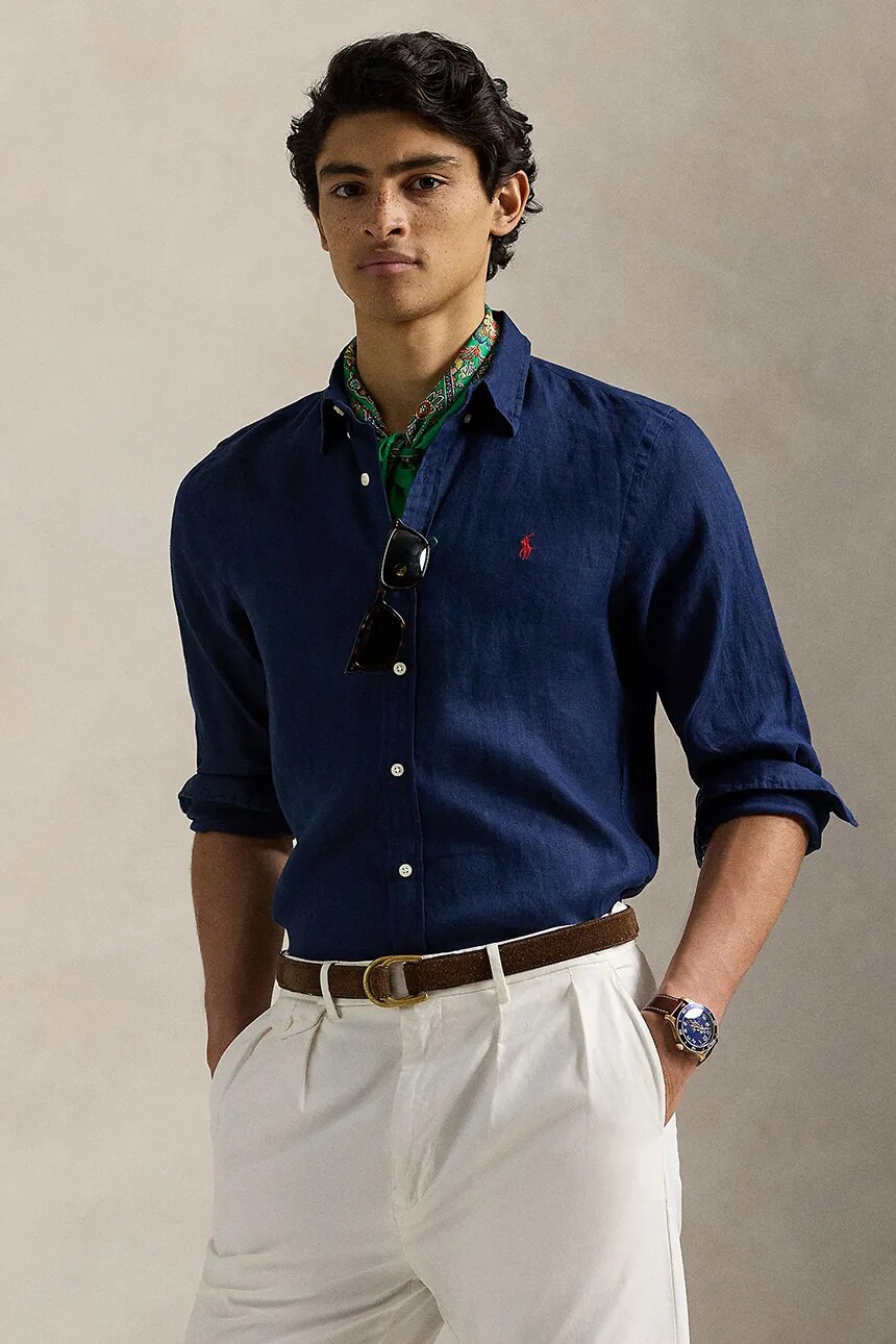 

Льняная рубашка Polo Ralph Lauren, темно-синий