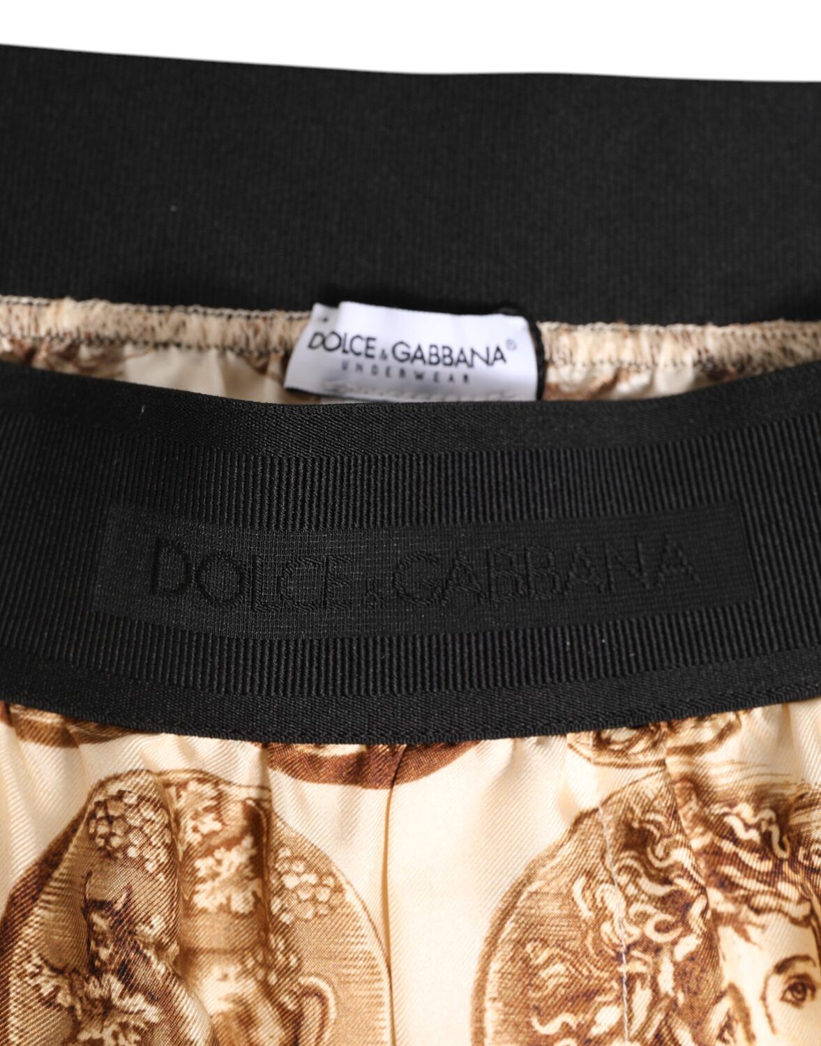 Коричневые шелковые шорты с принтом древних монет Dolce & Gabbana, бежевый — фото 3