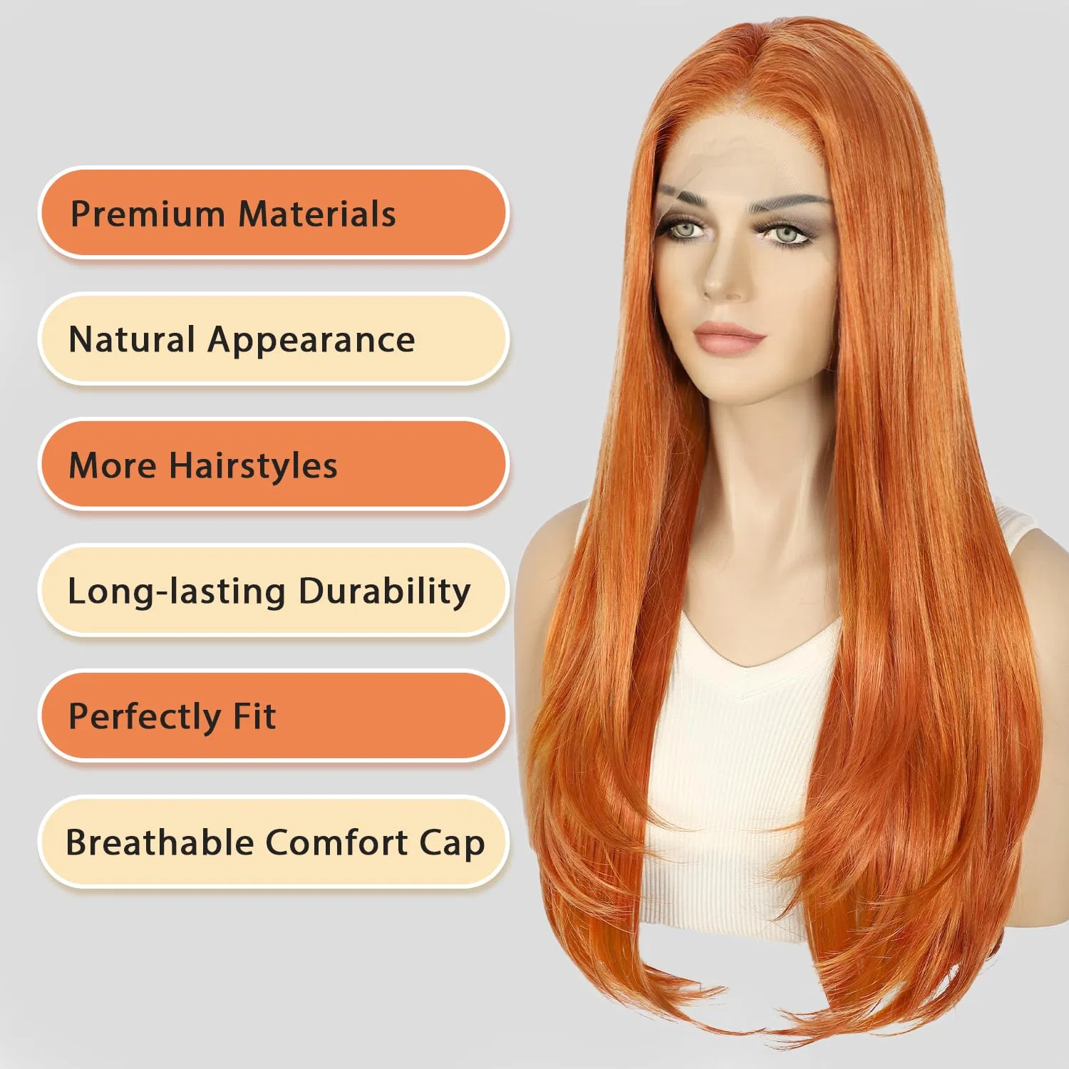 Оранжевый прямой синтетический парик Sapphirewigs 26 дюймов Sapphirewigs, Orange — фото 4
