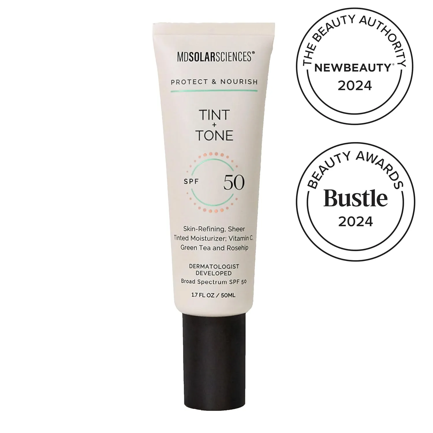 MDSolarSciences Tint + Tone Sheer Tinted Moisturizer SPF 50, выравнивает тон кожи, осветляет и увлажняет, с церамидами, антиоксидантами и витамином C, клинически доказано, безопасно для чувствительной кожи (50 мл), Green — фото 2