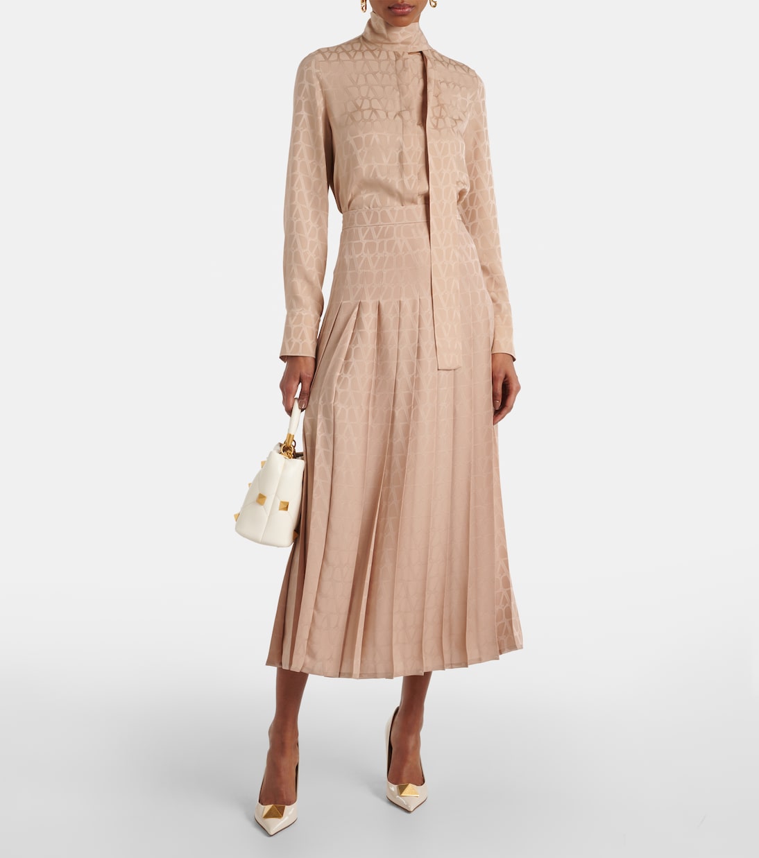 Юбка миди из плиссированного шелка Toile Iconographe Valentino, Poudre — фото 2