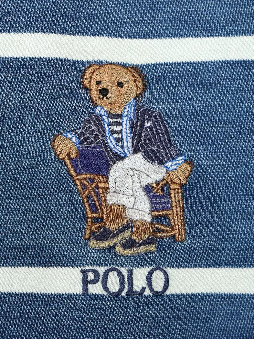 Полосатая рубашка поло с изображением медведя поло Polo Ralph Lauren, синий — фото 3