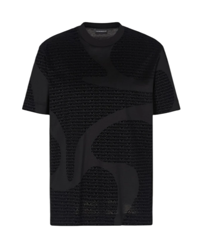 

Футболка с монограммой и бархатистой отделкой. Emporio Armani, черный