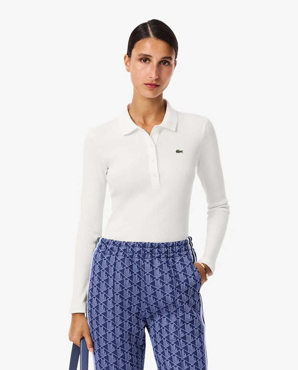 

Женское поло из хлопка в рубчик с короткими рукавами и приталенным кроем Lacoste, белый