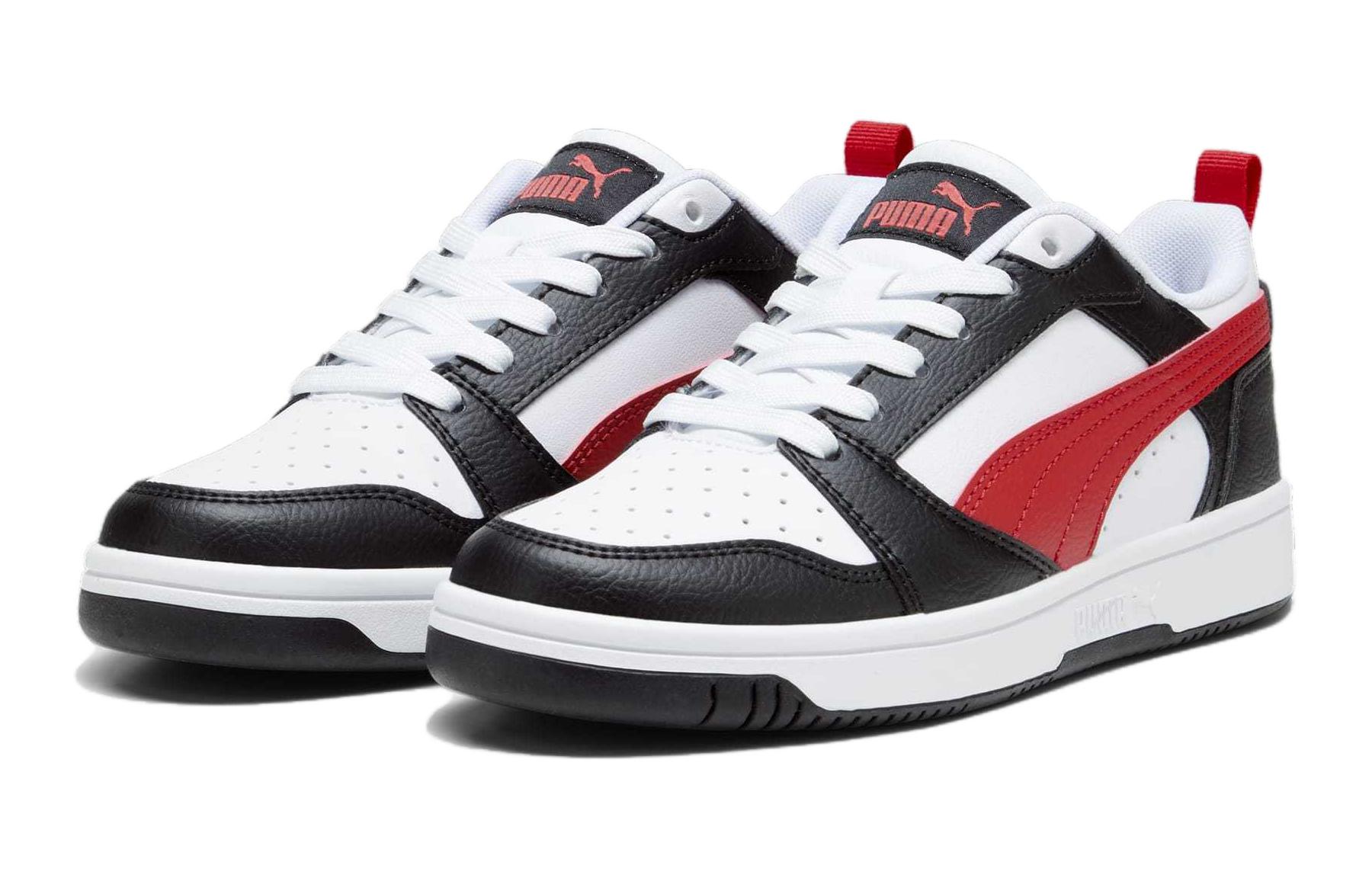 Rebound V6 Lo Low Top Детские Скейтбординговые Кроссовки Черный Белый Красный PUMA — фото 3