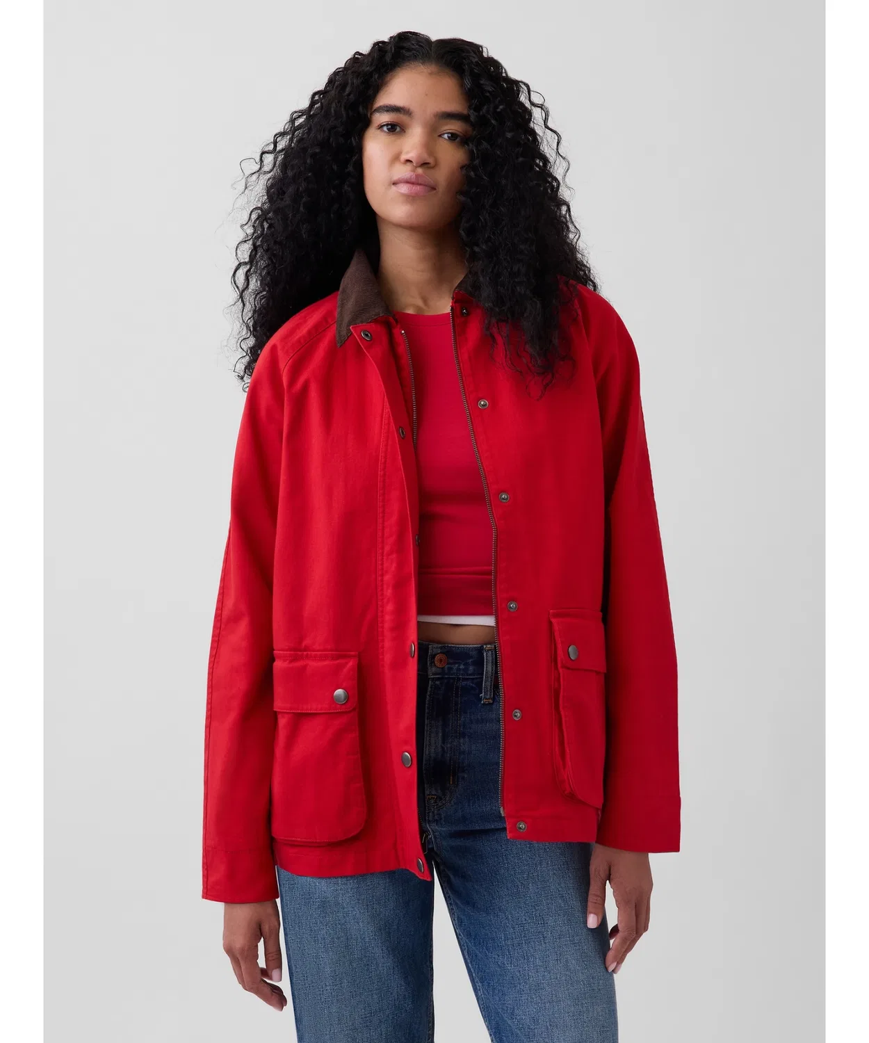 Куртка оверсайз из хлопка Gap красная