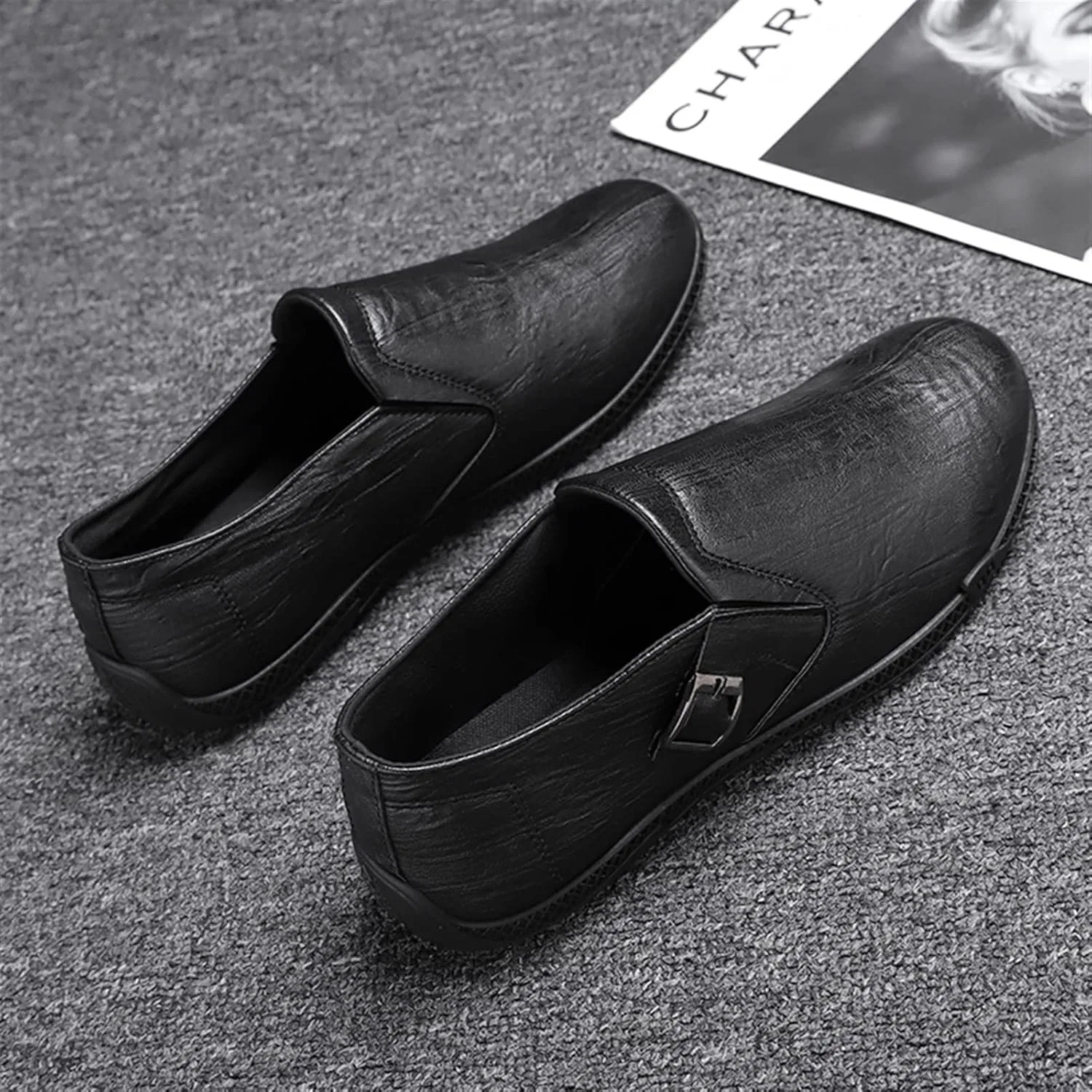 Мужские лоферы, дышащие, Slip On, PU кожа, Black PUGHGAETZF — фото 2