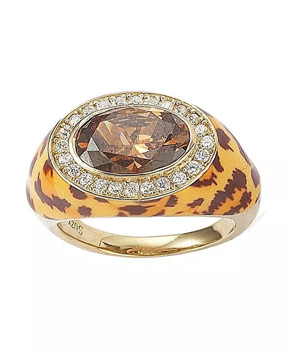 

Кольцо Suzy Levian из стерлингового серебра с овальным принтом в виде животного и коричневыми кубическими цирконами Suzy Levian New York, brown