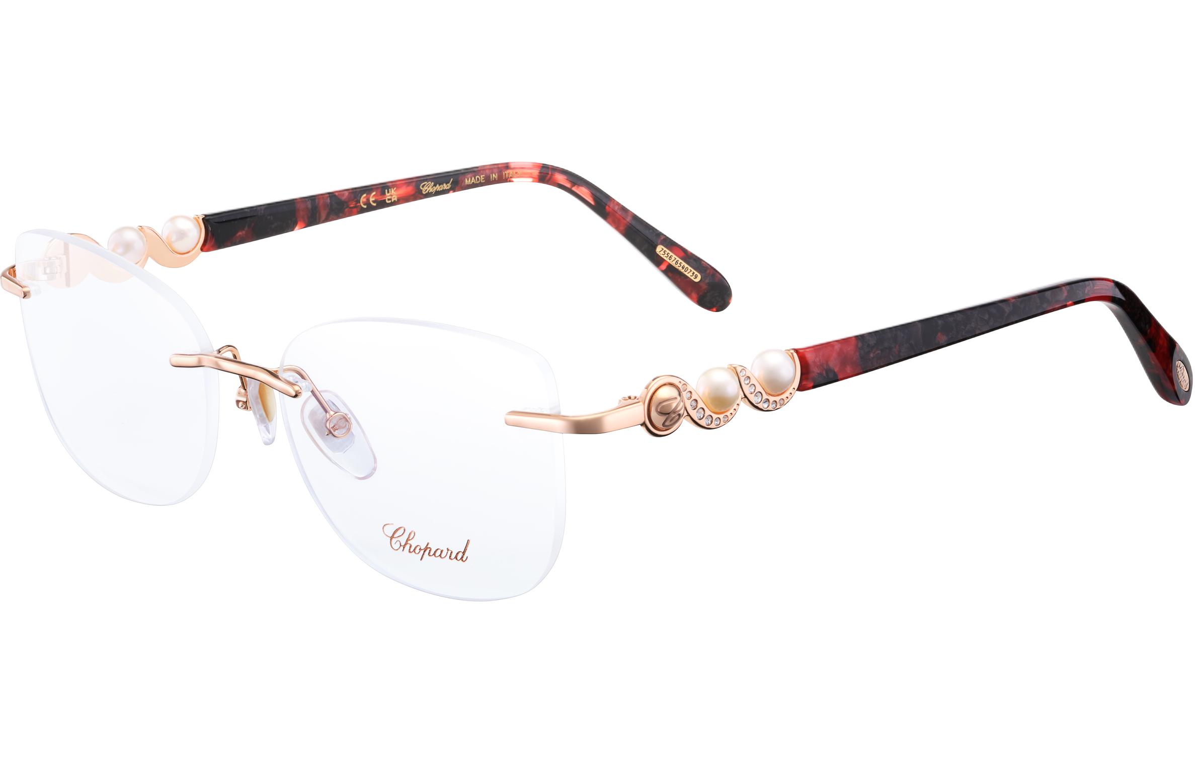 

Chopard Пластиковая оправа для очков с металлическими вставками и жемчужным покрытием, VCHL32G5508FC