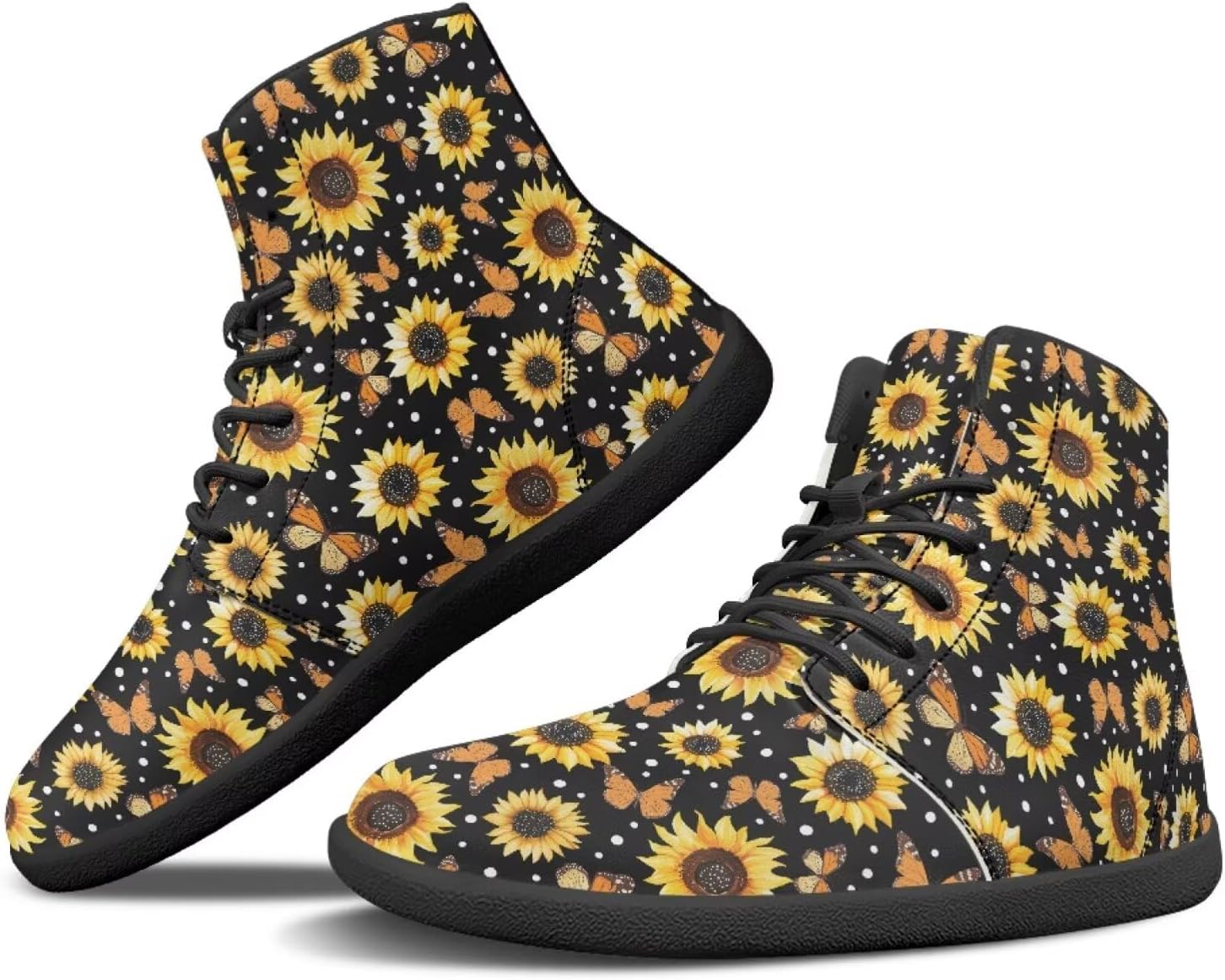 

Женские и мужские босоногообразные ботинки Binienty, широкая полнота, модные кроссовки на шнуровке, минималистичные обувь с нулевым перепадом, уличная обувь, Sunflower Butterfly