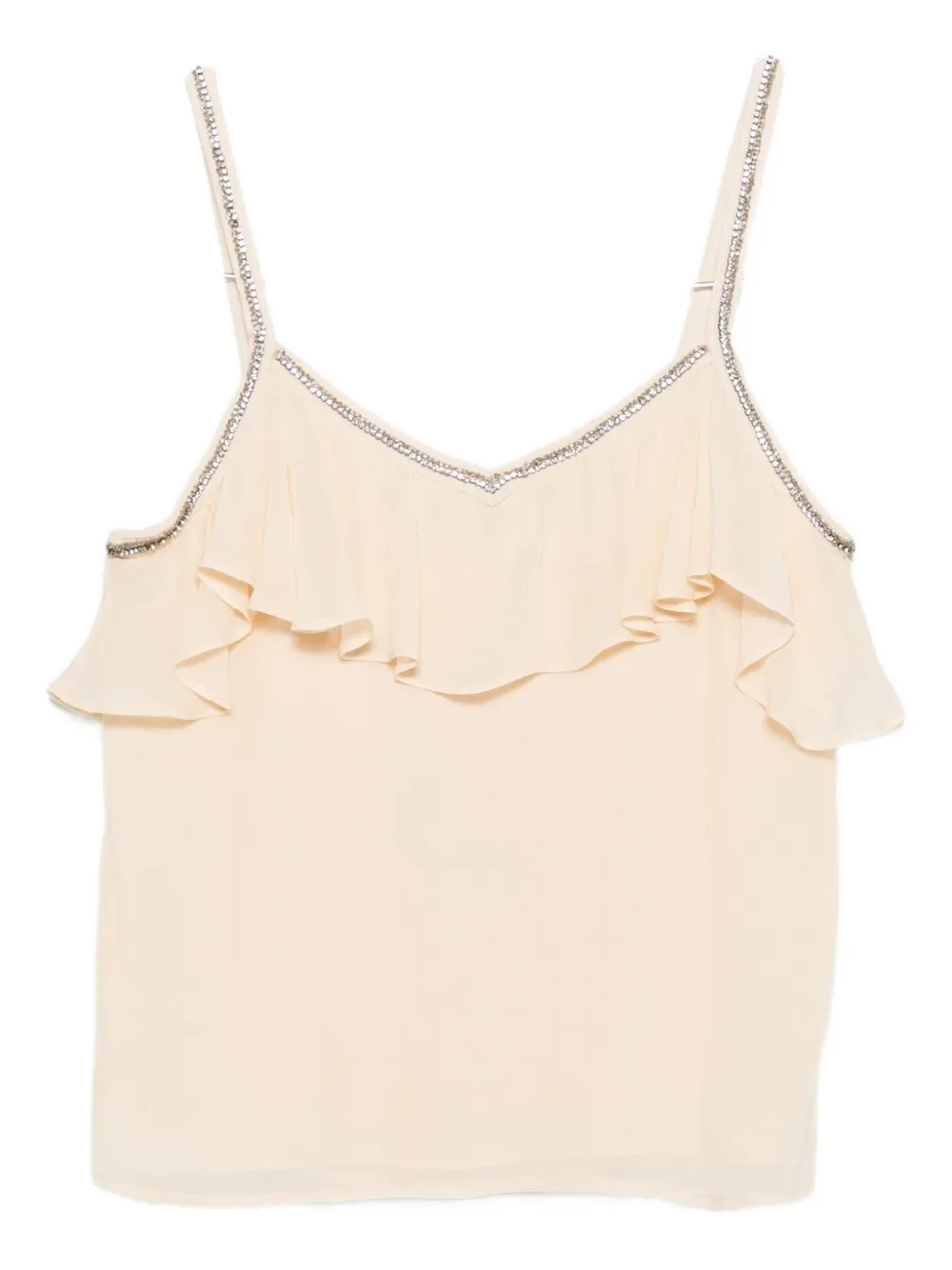 

Топ с оборками и украшением стразами Twinset, бежевый