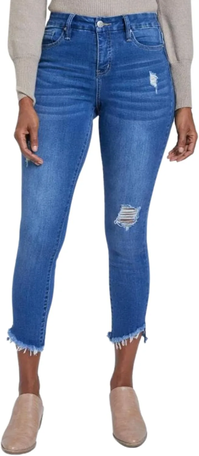 

Royalty for Me Women's Curvy Fit High Rise Frayed Slanted Ankle Jean