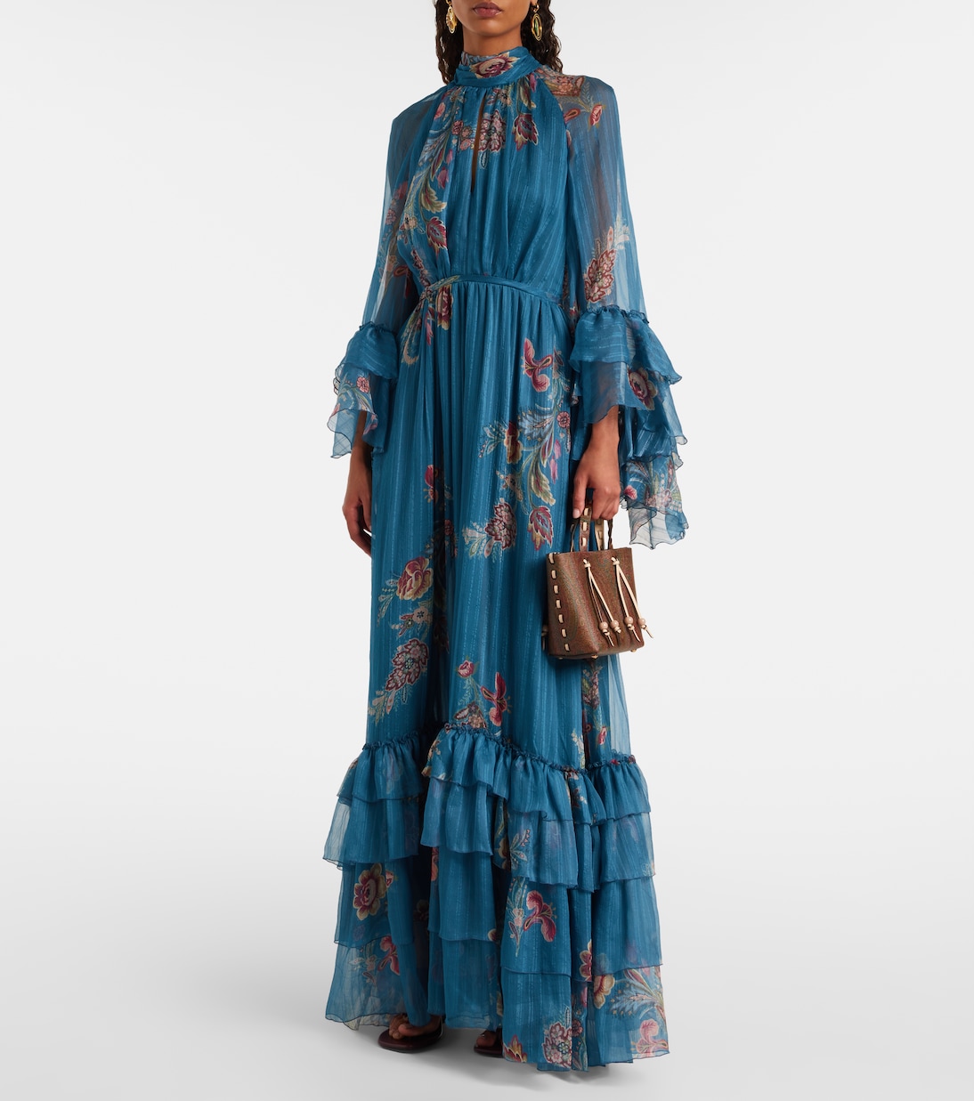 Платье из шелкового шифона с узором пейсли Etro, Stampa F.Do Blu — фото 2
