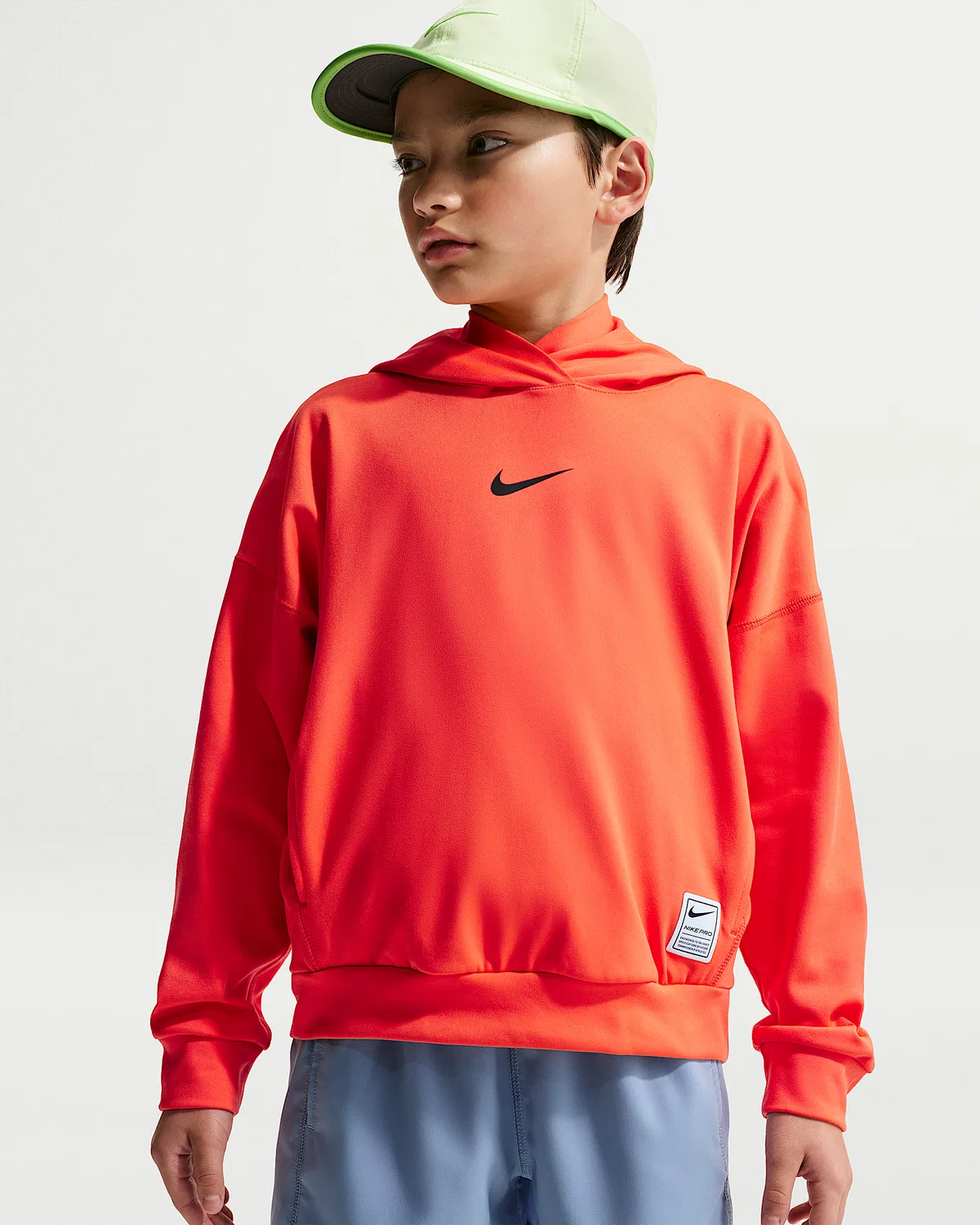 Детская (мальчиковая) флисовая кофта с капюшоном Dri-FIT Nike Pro, Turf Orange/Black