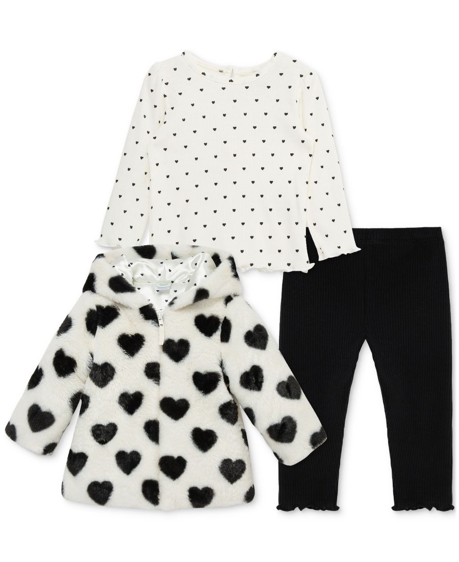 

Детский комплект для девочек: куртка, футболка и штаны из искусственного меха с сердечками, 3 предмета Little Me, Oxford