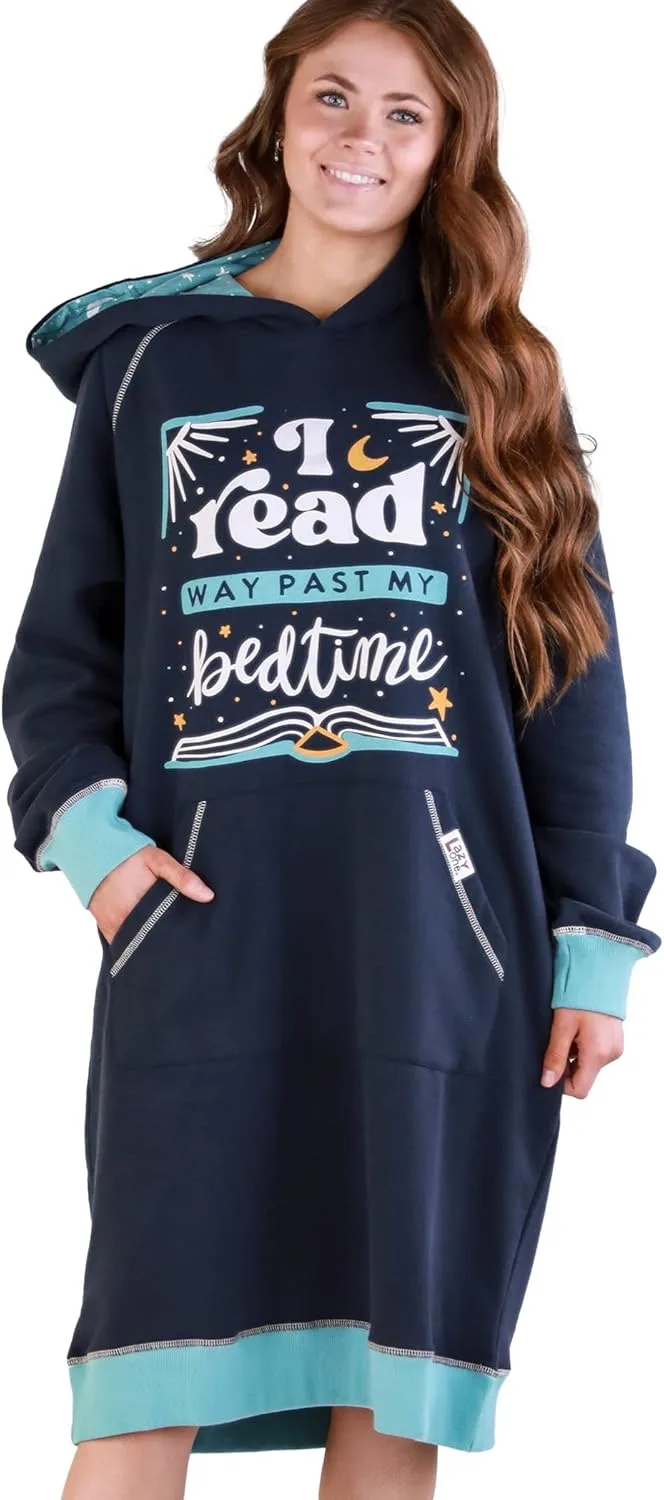 Толстовка с капюшоном оверсайз, удобная одежда для сна Lazy One, Read Past Bedtime Sleep Hoodie
