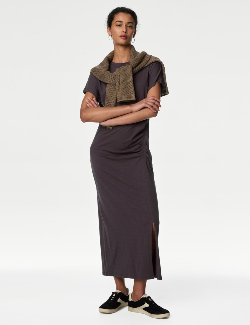 

Платье миди из джерси со сборками Marks & Spencer, цвет Peat