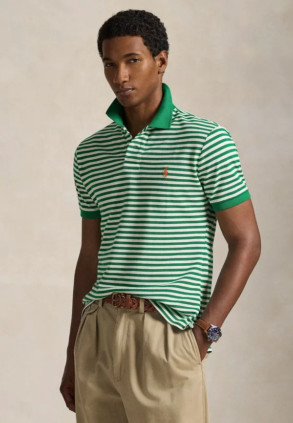 Поло-Рубашка в полоску из сетчатой ткани, приталенного кроя, на заказ. Polo Ralph Lauren, Billiard/White