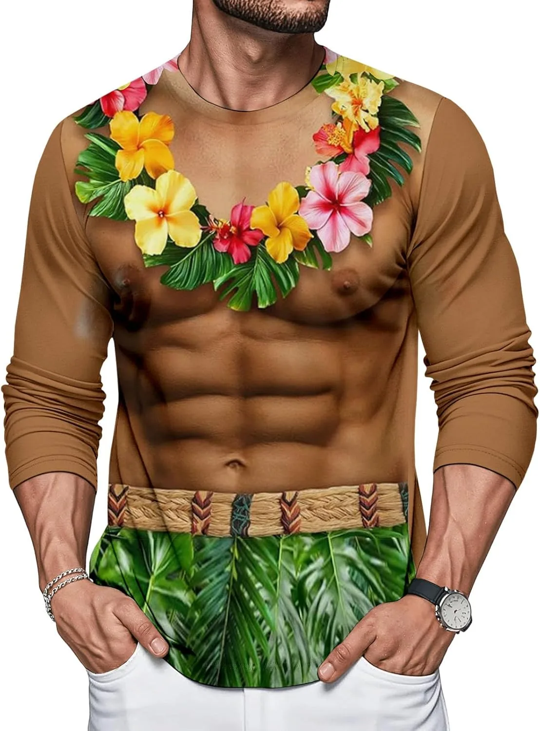 

Футболка с 3D-принтом мышц, длинный рукав, regular fit Jumlcwkoz