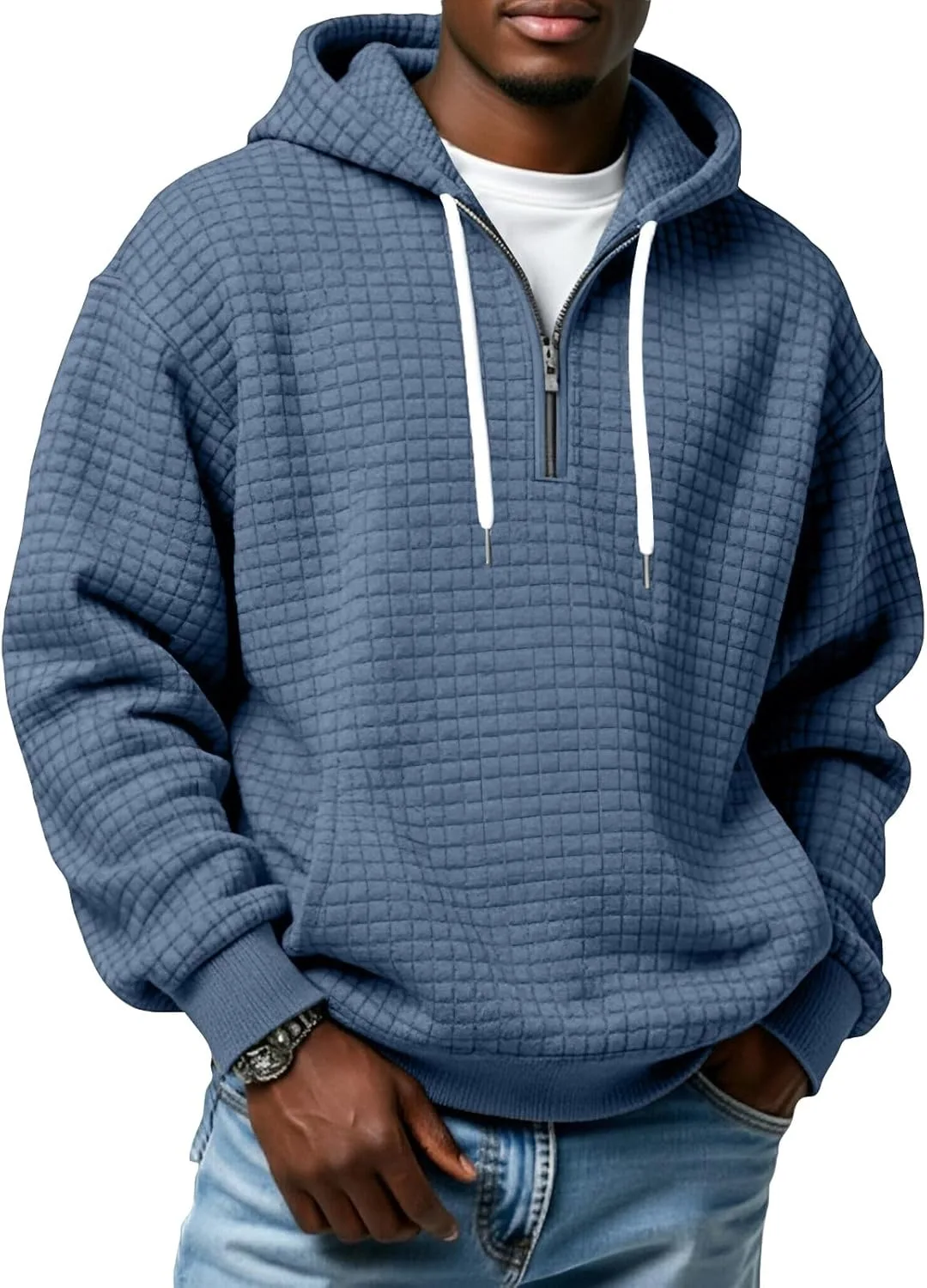 

Толстовка с вафельной фактурой для мужчин Big and Tall, оверсайз, с карманами tobchonp