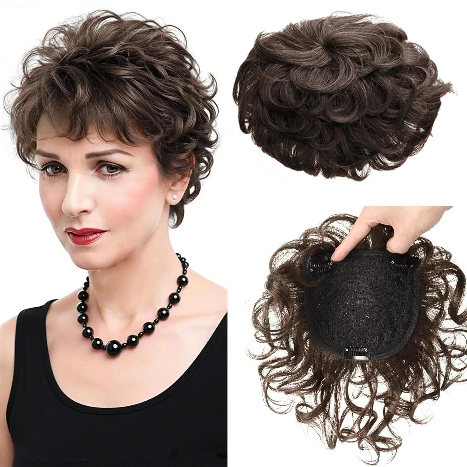 Накладные волосы с челкой из натуральных волос (15 см) от EREEHAIR Eree Hair, Dark Brown