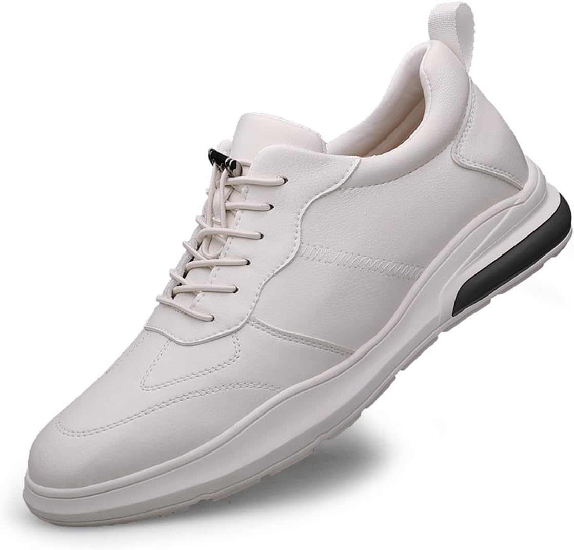 

Кроссовки с подъемом для увеличения роста, шнуровка, удобные повседневные кожаные кеды, повышающие рост, для ходьбы Ukuboxbag, белый