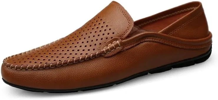 Мужские лоферы дышащие Vegan Leather Brown Hollow Out SayfuR